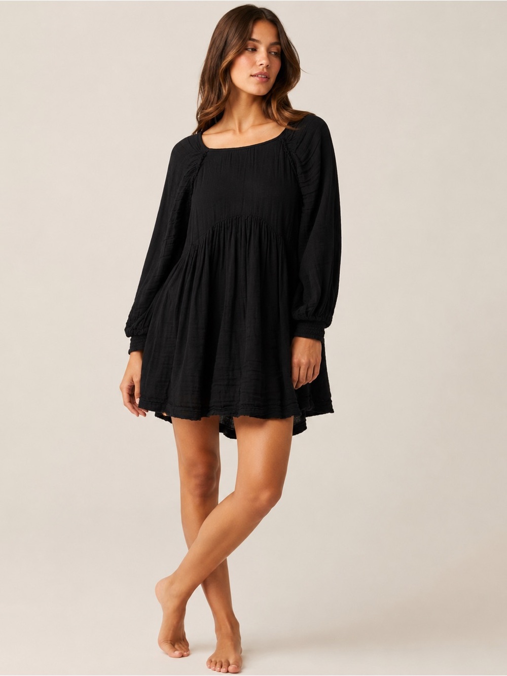 Free People Adler Black Oversized Babydoll Tunic Dress Keyhole Back XS Dress